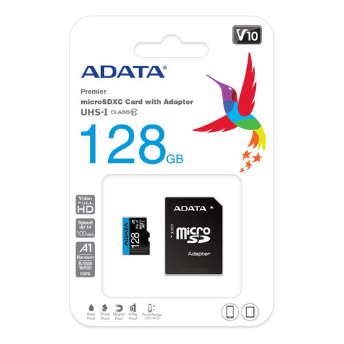 Tarjeta de Memoria Micro Sd Adata 128gb 100 mb/s  Full HD Con Adaptador Clase 10