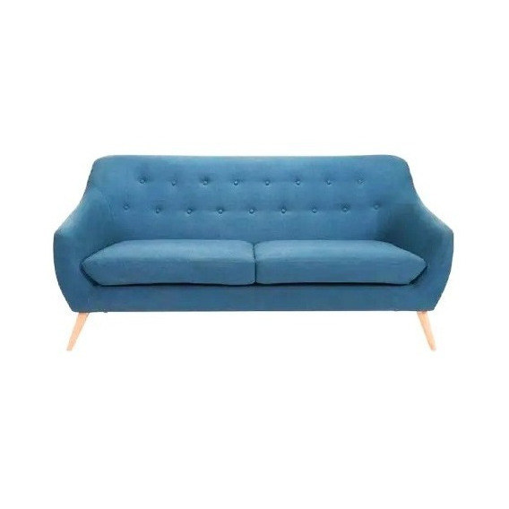 Mueble Sofá Sala Vintage De 3 Cuerpos Color Azul Diseño de la tela Tela terciopelo