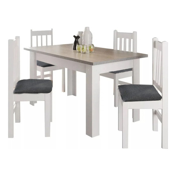 Juego Comedor Mesa + 4 Sillas Tapizadas Madera LG Color Blanco Diseño de la tela de las sillas Rayado