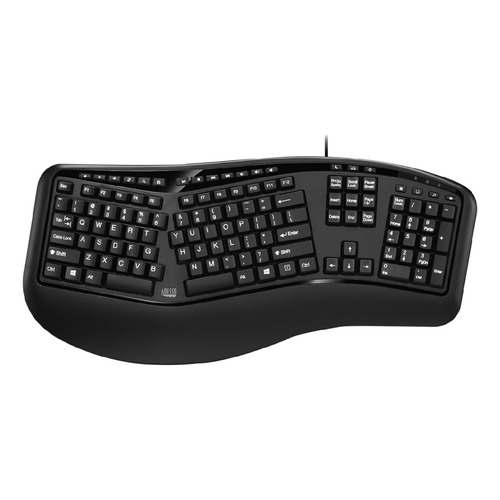 Teclado Alámbrico Ergonómico De Escritorio Adesso, Negro Idioma Inglés Us