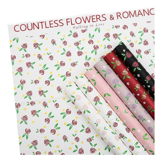 20pcs Papel Regalo Colores Con Estampado De Flores Aplastada