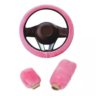 Kit Funda Cubre Volante De Felpa Accesorio Rosa Auto Mujer