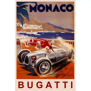 Bugatti Carro Italiano Corrida Monaco Poster 76 Cm X 50 Cm