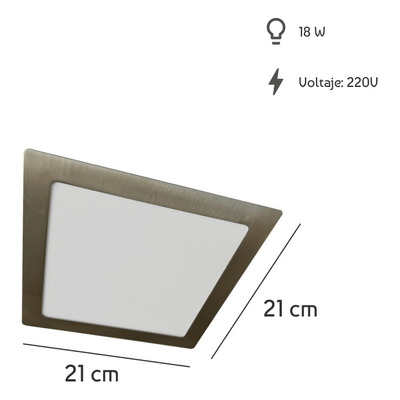X10 Plafon Embutir Led 18w Acero Cuadrado Panel  Luz Desing