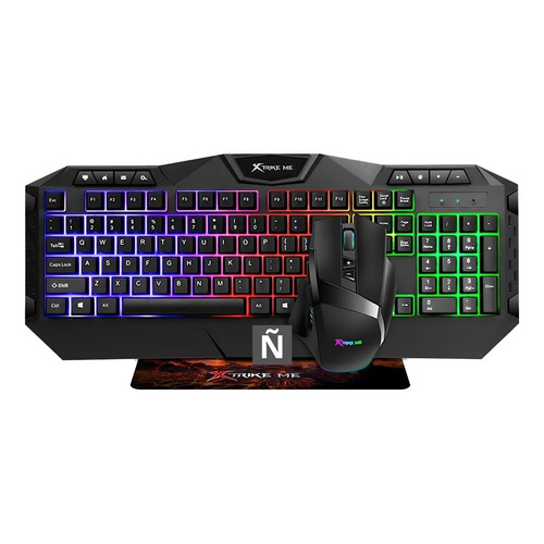 Combo Gamer 3en1 Xtrike Me Teclado Mouse Pad Pc Gaming Juego Color del teclado Negro