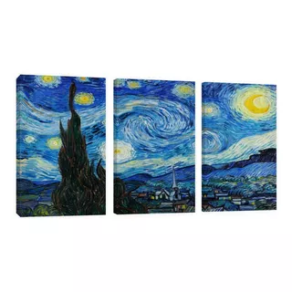 Cuadro Decorativo Canvas Tríptico Vertical Noche Estrellada