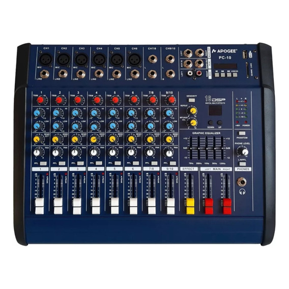 Consola Potenciada Apogee Pc-10 Bt Usb Efectos 10 Canales 