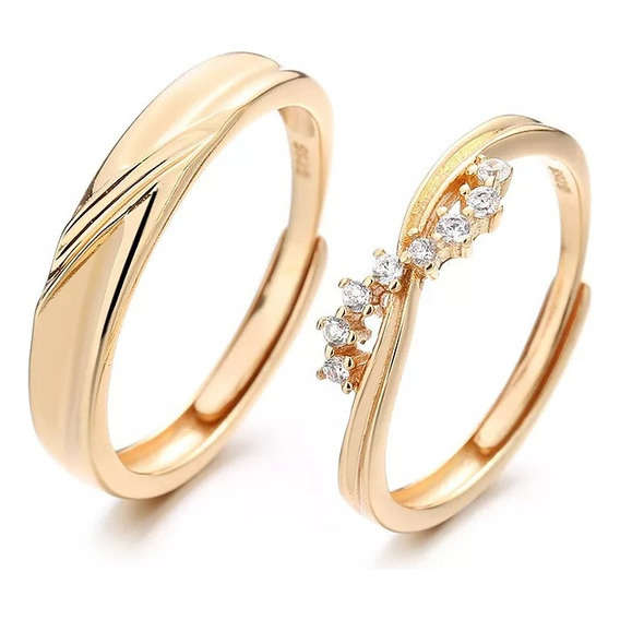 Anillo Para Pareja Promesa Plata 925 Chapa Oro 18k Dorado