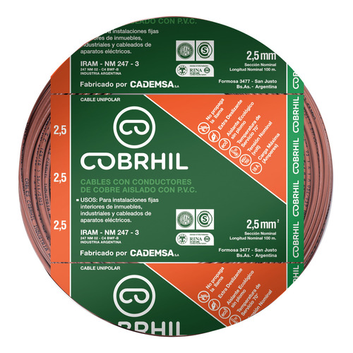 Cable Unipolar Normalizado Cobrhil 2.5 Mm Rollo 25 Mts Cubierta Marrón