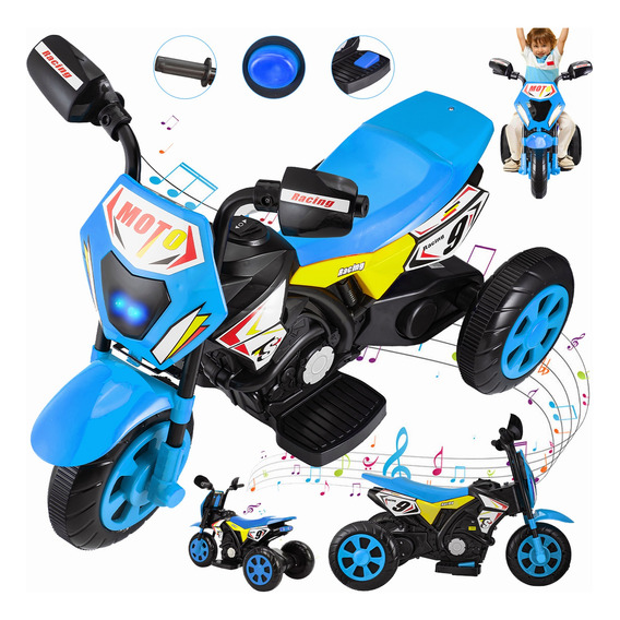 Moto Eléctrica Tricíclo Niño 1-6 Años Con Luz Y Musical Azul