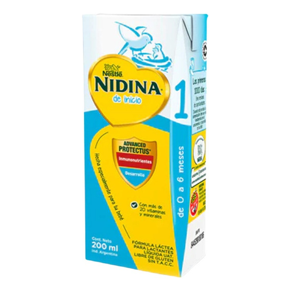 Leche Líquida Nestlé Nidina 1 En Brick 200ml Por 72 U Sabor Neutro