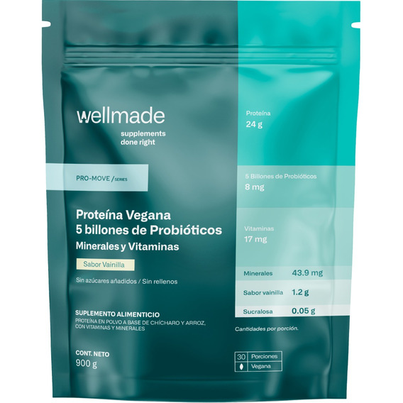Suplemento Polvo Wellmade Proteina Vegana 900g Vainilla