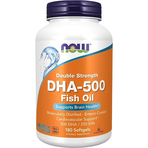 Suplemento en cápsula NOW  DHA-500 aceite de pescado en pote de 90g 180 un