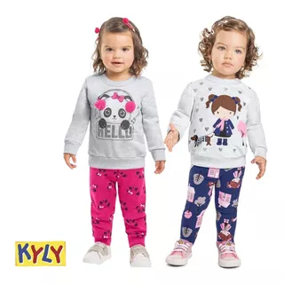 Kit 2 Conjuntos Moletom Infantil Kyly Menino Menina Premium