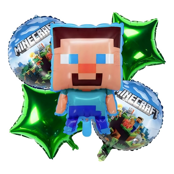 Bouquet Globos Minecraft X 5 Piezas