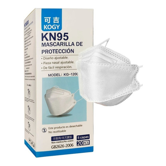 Mascarilla Kn95 Tipo Fish Blanca Kogy (caja X 20 Unidades) Color Blanco