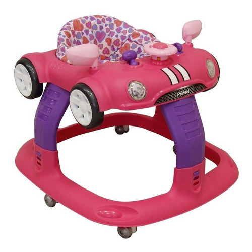 Andador carro Prinsel Andadera Auto Girl con barra de empuje color rosa