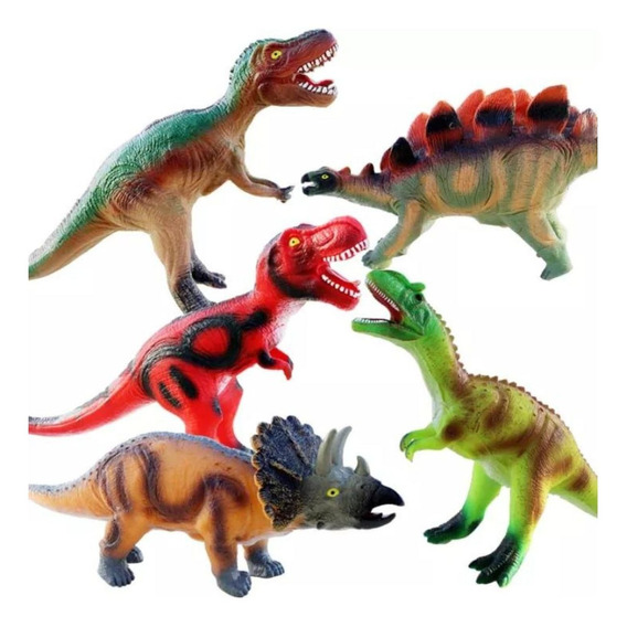Coleccion De Dinosaurios X 5 Jebe Con Sonido Juguete Niños