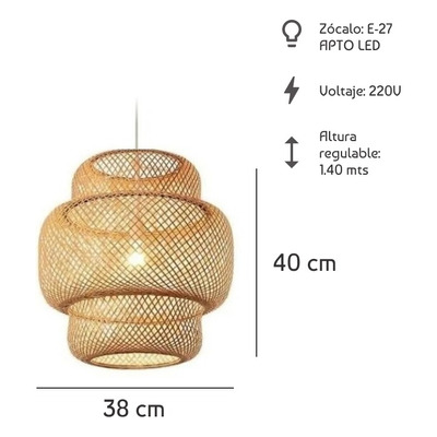 Lampara Colgante Baco Diseño Bambu Apto Led Deco Lk