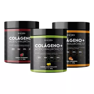 3 Potes Colágeno + Ácido Hialuronico Sabor Cranberry/limão/tangerina