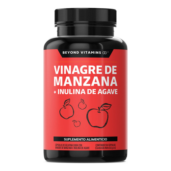 Vinagre De Manzana con Inulina de Agave - 150 Cápsulas De 600 Mg | Sin Saborizante | Suplemento Alimenticio - Vinagre de Manzana Capsulas