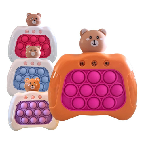Pop-it Gamer: juguete electrónico antiestrés con sonido y luz de oso rosa y naranja
