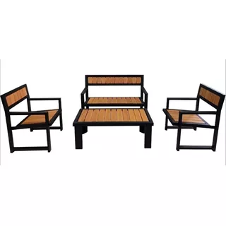 Juego De Mesa  Y Sillones Para Jardin Hierro Y Madera