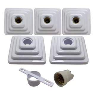 Kit 5 Plafon Gourmet Quadrad Bocal Porcelana 100w E27 Branco