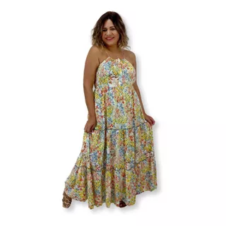 Vestido Longo Alça Indiano Estampado Floral Plus Size 21165