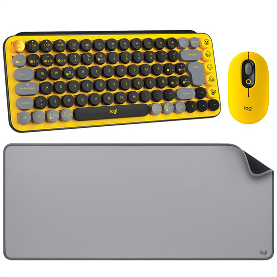 Logitech Combo Pop Keys + Desk Mat Gris + Pop Mouse Blast