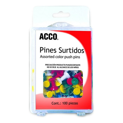 Pin Acco P1167 Cabeza Plastica Con Punta De Metal 100 Piezas