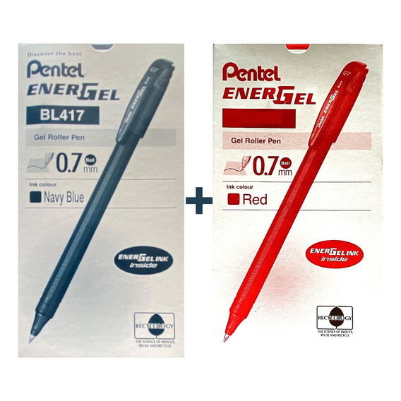 Roller Lapiz Gel Pentel Makkuro 0,7mm Navy B + Rojo - 24uni