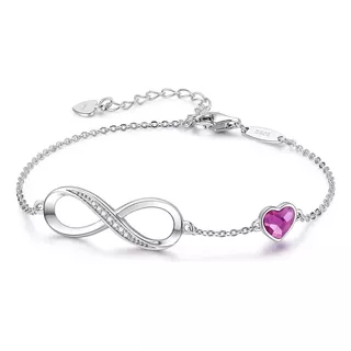 Pulsera Plata Fina 925 Corazon Infinito Cristales Austriacos