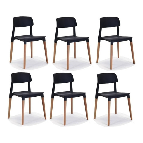 Sillas De Comedor Milan Apilables Madera Nordicas Pack 6 Color de la estructura de la silla Negro