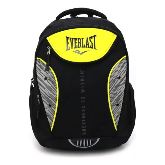 Mochila Everlast Deportiva Acolchada Urbana Escolar Color Amarillo Diseño De La Tela Liso