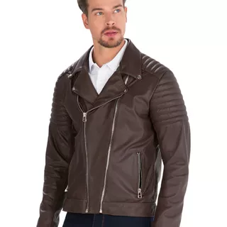 Jaqueta Masculina De Couro Legítimo Preta Biker