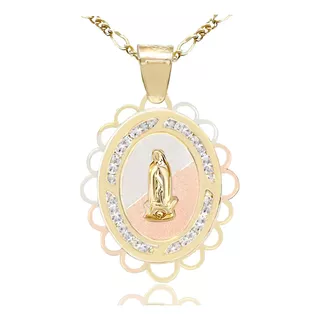 Medalla Oro 10k Virgen De Guadalupe Con Cadena De 50cm