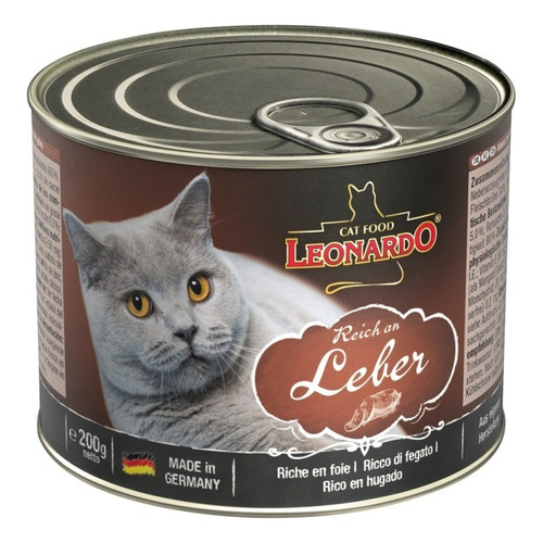 Alimento Leonardo Quality Selection para gato adulto sabor hígado en lata de 200g