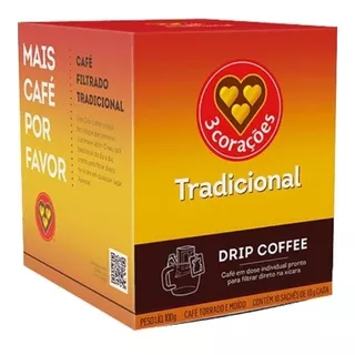 Drip Coffee Café 3 Corações Tradicional Caixa 10 Sachês 10g