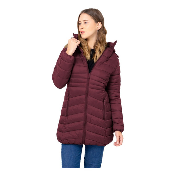 Campera Térmica Mujer Larga Liviana Abrigada Capucha