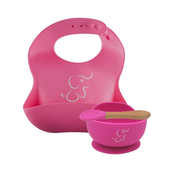 Set De Comida Papu Baby De 1 Babero Y 1 Plato Hondo/bowl Color Rosa mexicano