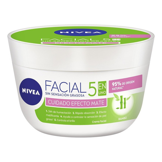 Crema Nivea Cuidado Facial Efecto Mate 5 en 1 Bambú 375ml