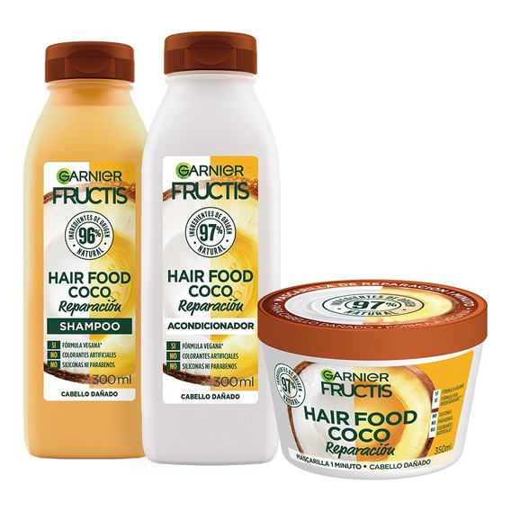 Kit Garnier Fructis Hair Food Coco Rutina Completa Pelo Dañado