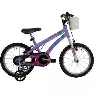 Bicicleta Passeio Infantil Athor Bikes Baby Girl Aro 16 Feminina Bike Com Cestinha Freio V-break Cor Violeta Descanso Lateral