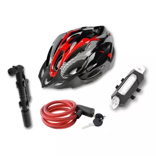 Casco Bicicleta + Linga, Inflador Y Luz  Usb