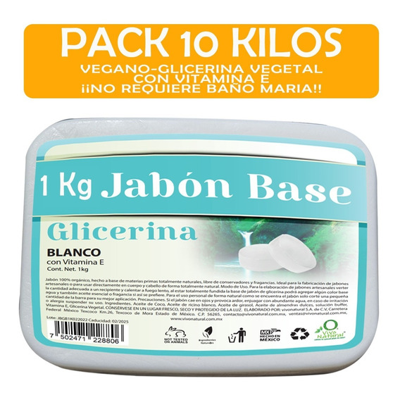 10 Kg Jabón Base Blanca De Glicerina Alta Dureza Vegano