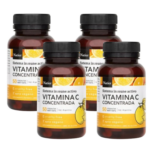 Vitamina C Concentrada Natier Antioxidante X 50 Cáps Pack X4