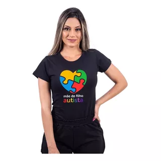 Camisa Babylook Mãe De Autista Coração Quebra Cabeça Autismo