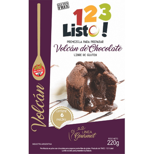 123 Listo Premezcla Para Volcan De Chocolat Sin T.a.c.c 220g