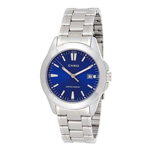 Reloj Casio Mtp 1215a Azul Acero Fechador Indicado Barras Color de la correa Plateado